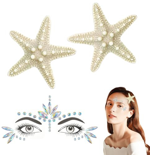 Ensemble de Pinces Cheveux étoile Mer et Visage Sirène Strass, 3pcs Accessoires de Sirène, Barrette Cheveux Etoile de Mer, Strass Visage Sirene, Accessoires pour Que les Filles Jouent à la Sirène