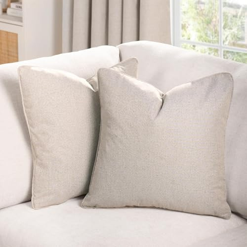 OHS 2 Pack Covers for Cushions Woven Texture Cushion with Hidden Zipper, Soft Linen Textured Design Pillow Covers For Sofa Bed Living Room, Natural-45x45cm