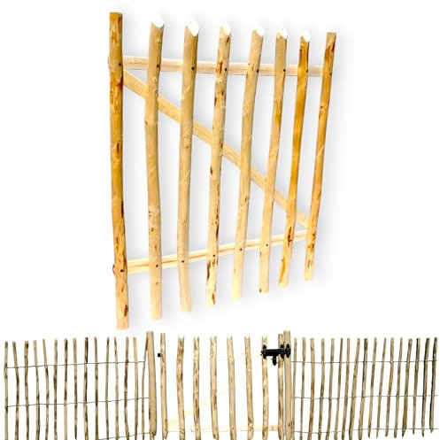 DEIN Gartentor - Zauntor Holz | 100cm Breites Staketentor | 50-120cm Höhe | Holztor aus hochwertiger Haselnuss | Vormontiert | Mit Metallschloss | Made in EU
