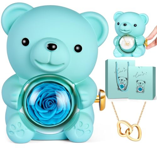 goldmiky Orsetto con Rosa, Orso con Rosa Eterna Confezione Regalo, Regalo Festa della Mamma, Regali per Lei Fidanzata,Regalo Anniversario per Lei(Blu)