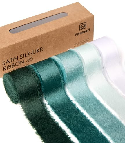 Vitalizart Schleifenband Grün & Weiß 2,5 cm x 22,9 m (5 Rollen*4,57 m), Handgefertigtes Luxus-Geschenkband für Geschenkverpackungen, Hochzeit Brautsträuße, Festival Dekoration