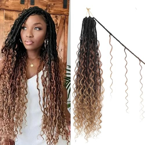 FANWYFYU 24 Inch Boho Faux Locs Crochet Hair 8 Packs Goddess Locs Boho Soft Locs Crochet Hair with Curly Ends Pre-looped Long Bohemian River Locs Crochet Hair For Women(1B/30/27)