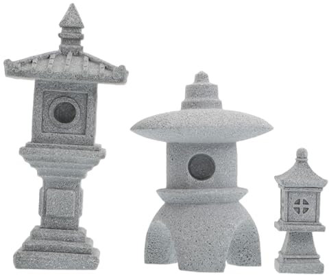 Mipcase 3stücke Teiliges Miniatur Pagodenstatue Und Steinlaternen Für Asiatische Gartenlandschaften Dekorative Zen-Garten Ornamente Für Stilvolle Außenbereiche Und Tischdekoration