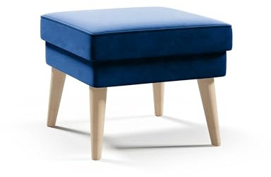 Skandinavischer Hocker Grün Dunkelgrün Sitzhocker hohe Beine aus Holz Samt Velours 45 x 45 x 43 cm (Riviera 81 - blau)