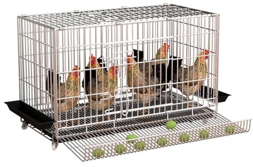 PUFAHAU Hühnerställe Aus Metall, Zusammenklappbarer Hühnerkäfig Mit Tür Oben/Vorne, Hühnerhaus Mit Rädern, Kleintierkäfig Mit Ausziehbarer Ablage, Geflügelstall Für Drinnen Und Draußen