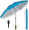 Menz Sonnenschirm Strand 3-IN-1 Set, Blau - Strandschirm windfest stabil Ø 180 cm, praktischer Sonnenschirm Strand mit UV-Schutz 80+, Strandschirm mit Bodenhülse & Schutzhülle