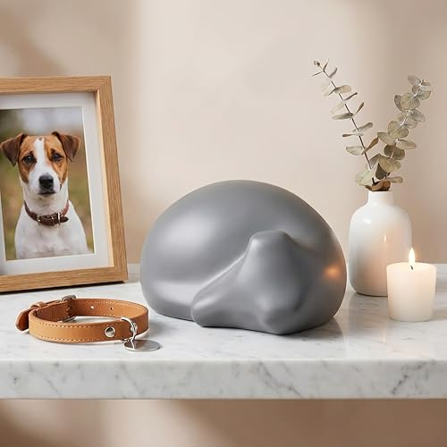 Comemori Urne für Asche in Form eines schlafenden Hundes (Grau)