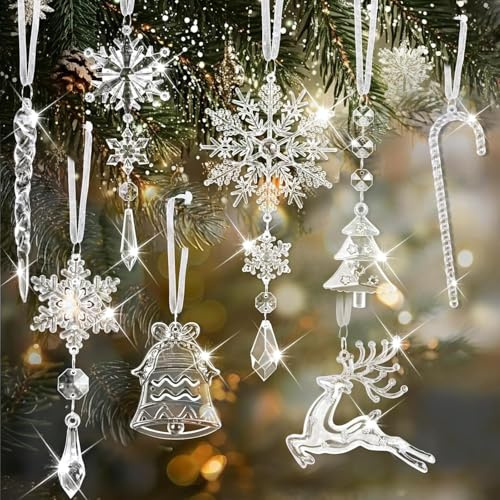8 Stück Acryl Eiszapfen Schneeflocke Eistropfen Anhänger,Acryl Schneeflocken Christbaumschmuck,Kristall Ornament Christbaumschmuck,Weihnachtsbaum Kristall Dekorationen für Weihnachten Party Hochzeit