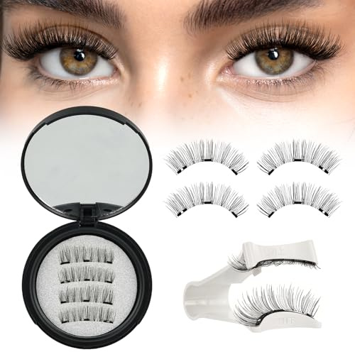 Higu clace Faux cils magnétiques avec applicateur, faux cils magnétiques naturels, pas besoin de colle magnétique pour cils facile à porter et à enlever (BLACK-B)
