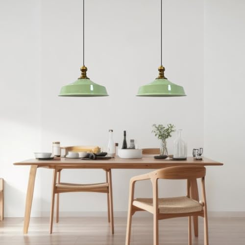 bamyum Asletl Hängelampe Ø41 cm, Pendelleuchte Vintage, Industrial aus Metall E27, Wohnzimmerlampe Hängend, Esstisch, Küchenlampe Minzgrün