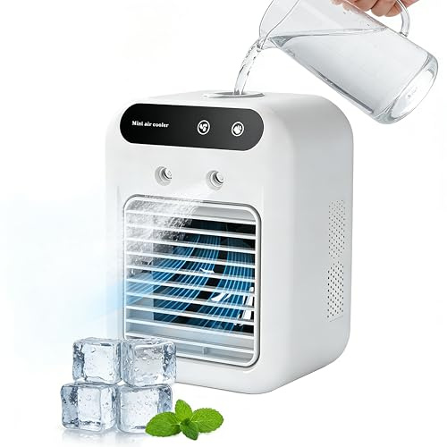 Klimaanlage Mobil, Bwaliffury Mini Klimaanlage Akku Portable, Mini Ventilator, Mobile Klimaanlage 2 modi, Kabelgebunden und kabellos, Wasser Fan Spray Nebel Tischventilator für Home Office Room