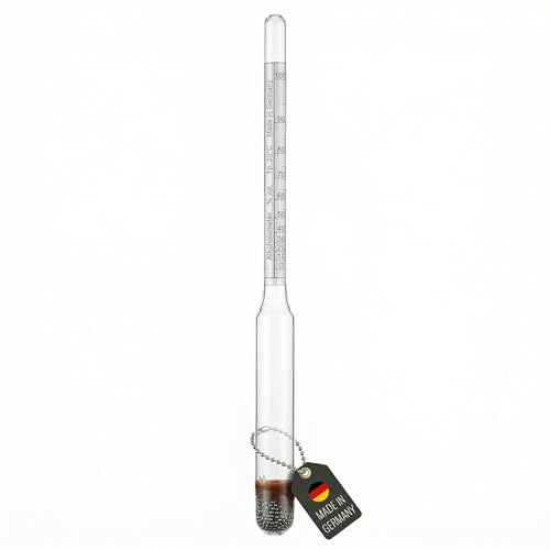 Lantelme Alkoholmeter Aräometer aus Glas 0–100% Vol. mit 2% Teilung | Alkoholmesser Made in Germany | 18cm präzise Messspindel zur Alkoholmessung Alkohol Messgerät Spiritometer Destilate