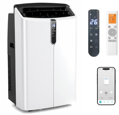 GYMAX Klimaanlage Mobil, Klimaanlage mit Abluftschlauch (14000 BTU) | 5 in 1 Klimagerät mit Heizfunktion, WiFi & App, 24h-Timer, Fensterabdichtung & Fernbedienung