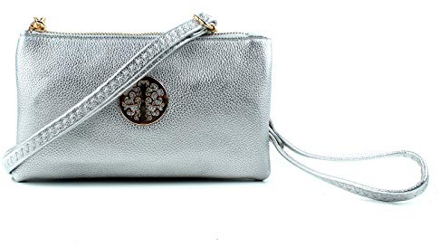 AOSSTA Womens Small Crossbody Bag for Girls Crossbody Phone Bags Mini Shoulder Handbag With Wristlet Adjustable Strap (Silver)