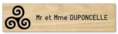 DECOHO Plaque Boite aux Lettres Format Decayeux TRISKELL (100x25mm) Effet Bois Clair Lettres Noires - 1 Ligne