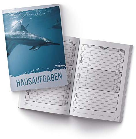 itenga Hausaufgabenheft Delfin DIN A5 96 Seiten Schulbedarf Meine Hausaufgaben für Grundschule Gemeinschaftsschule Realschule Gymnasium