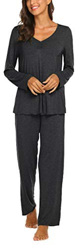 MAXMODA Pigiami Due Pezzi Donna Maniche Lunghe Invernale Pigiama Lungo Autunno, Grigio Scuro, M