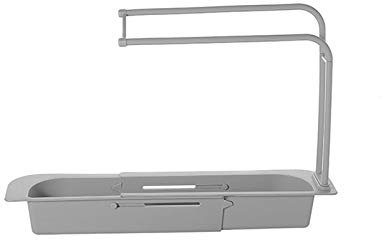 Telescópico Bandeja de Drenaje Cesta Soporte de Bandeja Ampliable para la Cocina Cesta de desagüe de Almacenamiento Expandible Soporte Telescópico para Fregadero Extensible de Almacenamiento (gris)