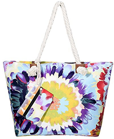 DonDon Strandtasche mit Reißverschluss, Große Strandtasche XXL, Shopper Tasche Damen - Praktische Beach bag Umhängetasche Damen Badetasche für Strand und Meer - Aquarelle Life
