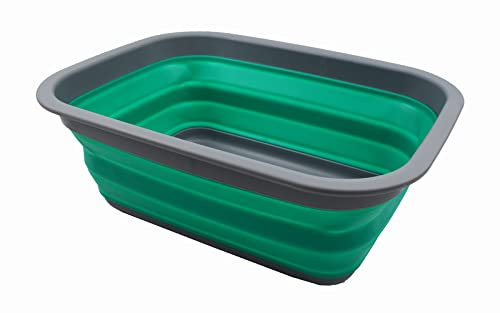 SAMMART 9,2 l Faltbare Wanne – tragbarer Picknickkorb für den Außenbereich – Faltbare Einkaufstasche – platzsparender Aufbewahrungsbehälter (Dunkelgrau/Blaugrün)