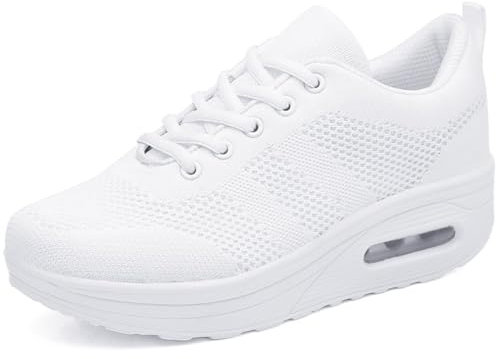 Donna Sneaker Comodo Scarpe,Casual Dimagrante Passeggio & Scarpe Ginnastica Outdoor Tennis Piattaforma Running Scarpe Jogging Moda,Bianco-B,42 EU