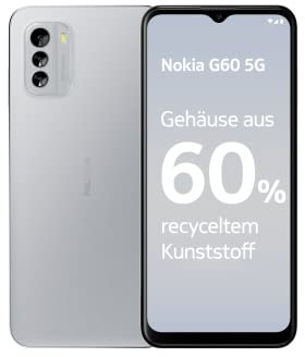 Nokia G60 5G Smartphone, 6.58 HD+120Hz Display, 4GB RAM&128GB Storage, Android12, 50MP AI Kamera, Updates, hergestellt aus 60% recyceltem Plastik, 2 Tage Akkulaufzeit-Grau, 101Q7505H023