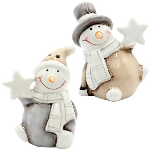 Dekohelden24 Salière et poivrière en céramique - Bonhomme de neige - 4 x 6 x 7,5 cm