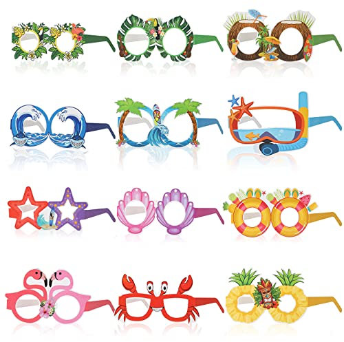 12 Stück Hawaiian Lustige Brille, Fancy Papier Strand Party Brille, Neuheit Party Brille Rahmen, Lustige Brillen Für Tropische Luau Party Deko, Sommer Pool Party Foto Requisiten Für Kinder Erwachsene