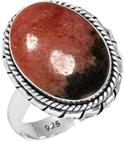 Jeweloporium Rosa Rhodonit Silberring Größe 54 (17,2), 925 Sterling Silber Ring für Damen, Natürlicher klobiger ovaler Edelstein Boho Schmuck