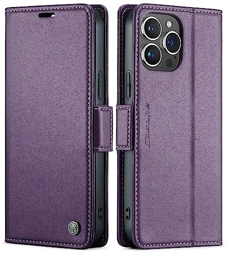 QLTYPRI Wallet Case for iPhone 13 Pro Max, Premium PU Leather Magnetic Flip Folio Case with RFID Blocking Card Slots Kickstand Shockproof Protective Phone Case Cover for iPhone 13 Pro Max – Purple