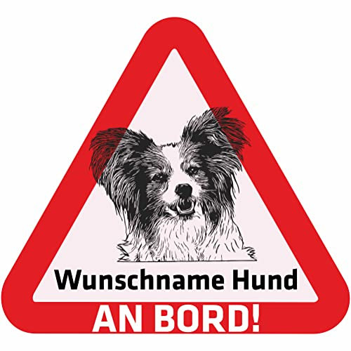 Indigos UG - Auto Aufkleber - Namensaufkleber Hund 15 cm - Papillon - Sticker selbst gestalten mit Name & Wunschtext - personalisiert selbstklebend - Motorrad - LKW - Heckscheibenaufkleber