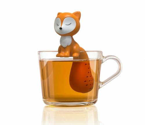 Winkee - Cute Animal Teesieb I Tee Ei für losen Tee I Tea Infuser lustig I Teesieb für Tasse I Gewürzsieb Silikon I Teekugel-Tier-Figur (Fuchs)