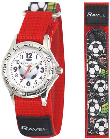 Ravel - Reloj Fútbol Rojo para Niños con Correa de Cierre Fácil - Cuarzo Analógico - R1507.61