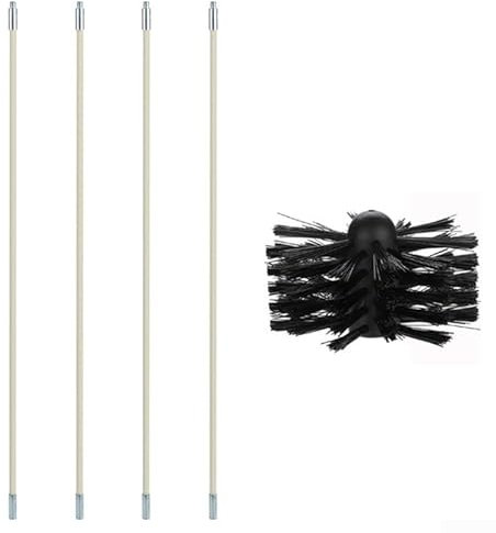 für 4 Stangen + 1 Bürste, Schornsteinfegerwerkzeug, 410 mm Stangen, Nylon-Bürstenkopf zur Reinigung von Schornsteinen von oben nach unten oder durch Kamine