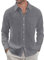 J.VER Leinenhemd Herren Sommer Herren Langarm Businesshemd Herren Strand Hemd Freizeithemd Leichtes Strandoberteil mit Tasche,Dunkelgrau,XL