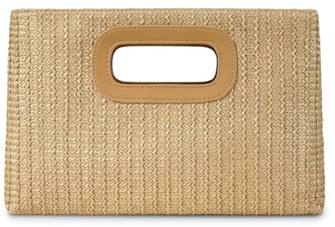 Top Handle Straw Clutch Handbags for Women, Summer Shoulder Crossbody Bag Raffia Evening Bag Woven Clutch for Beach, Travel, Parties, Khaki