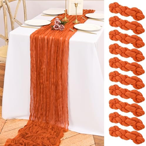 Teruntrue 10er-Pack orangefarbener Tischläufer, Käsetuch-Tischläufer, 3 m lang, Boho-Tischläufer, Gaze-Tischläufer für Geburtstagsparty, Festival, Hochzeitsdekoration (Orange)