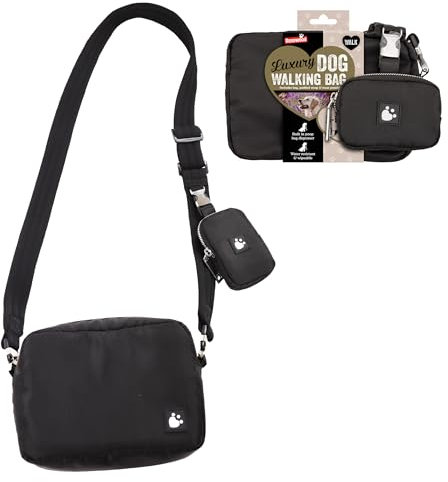 Rosewood Dog Walking Bag with Detachable Treat Pouch & Poop Bag Dispenser | Water-Resistant, Wipe Clean Crossbody Bag | Adjustable Strap, Hands-Free, Stylish, Practical Dog Training Bag - Black
