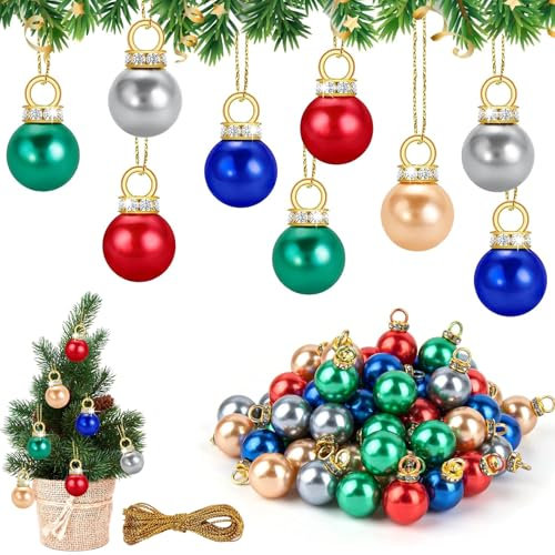 Christbaumkugeln, 60 Stück Deko Weihnachten, Mini Weihnachtskugeln Bunt, Weihnachtskugeln Kunststoff mit Goldene Faden, HäNgende Weihnachtsbaum Deko, Weihnachtsdekoration ZubehöR