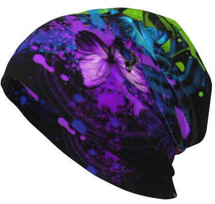JEJEA Beanie-Mütze mit Graffiti-Schmetterlings-Druck, warm, gestrickt, lässig, Totenkopfmütze, weich und hautfreundlich, für Herren und Damen, Schwarz, Schwarz , Einheitsgröße