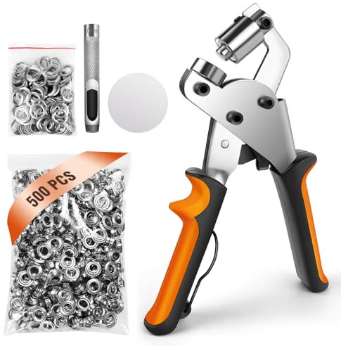 Magnetic Eyelet Punch Kit 3/8 Inch (10mm), Grommet Kit with 500pcs Metal Grommet Eyelets, Lock Mechanism, Ergonomic Handle, Fabric Hole Punch for Fabric, Tarpaulin, Banners, Clothing, Belts, Poster