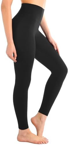 Leafigure High Waisted Leggings for Women- Soft No See-Through Yoga Pants for Gym Workout Running Black L-XL
