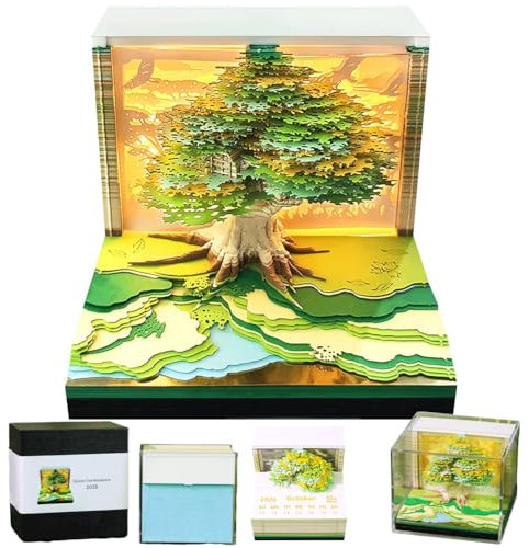 3D Desk Calendar 2026,3D Time Piece Calendar 2026,3D Fantasy Tree Memo Pad Creative Desk Calendar,Desk Calendar Weekly Planner with Light,Creative Paper Sculpture Crafts Gifts