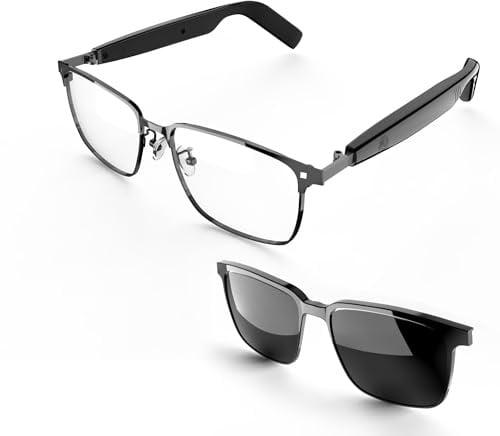 Ayaminolk Lunettes Intelligentes, Lunettes de Soleil Bluetooth, Anti-Lumière Bleue UV, Support Bluetooth 5.4, Assistant Vocal/Android/Mac/PC, Unisexe
