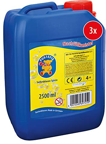 PUSTEFIX Seifenblasenflüssigkeit Dreierpack Nachfüllkanister I Bubbles Made in Germany I Riesen-Seifenblasen für Hochzeit, Kindergeburtstag, Polterabend I Spaß für Kinder & Erwachsene
