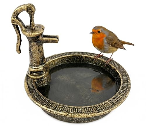 Relaxdays Vogeltränke, HxBxT: 15 x 17 x 18 cm, Gusseisen, schwarz/Bronze | stehend, Futter- & Wasserschale für Vögel