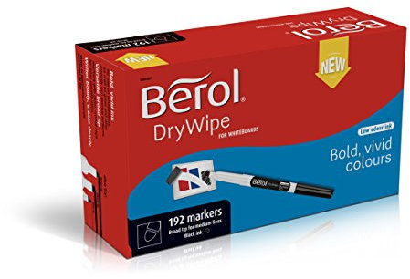 Berol Dry Wipe Whiteboard Marker Pens Broad Tip Black Low-Odour Ink 192 Dry Erase Markers