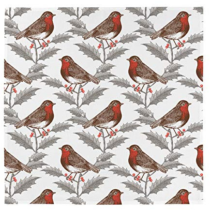 Thornback & Peel Robin and Holly Napkin, Set of 4, Cotton, Multicolour, 45 x 45 x 2 cm