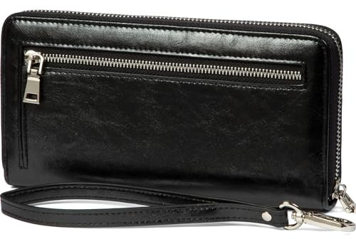 JEEBURYEE Geldbörse Damen Portemonnaie Groß Geldbeutel Lang Portmonee Elegant Clutch Leder Geldtasche Handgelenktasche mit Reißverschluss und RFID-Schutz für Frauen Schwarz