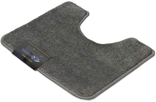 Sentidos rutschfeste Badematte in modernes Badezimmer Komfort-Badvorleger, Badezimmerteppich Set & rundem Badteppich Grau WC Ausschnitt 45x50 cm